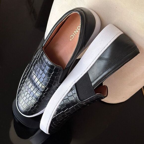 Vionic Demetra Black Croc Embossed Leather Slip On Sneaker Arch Support 9.5 - Picture 6 of 12
